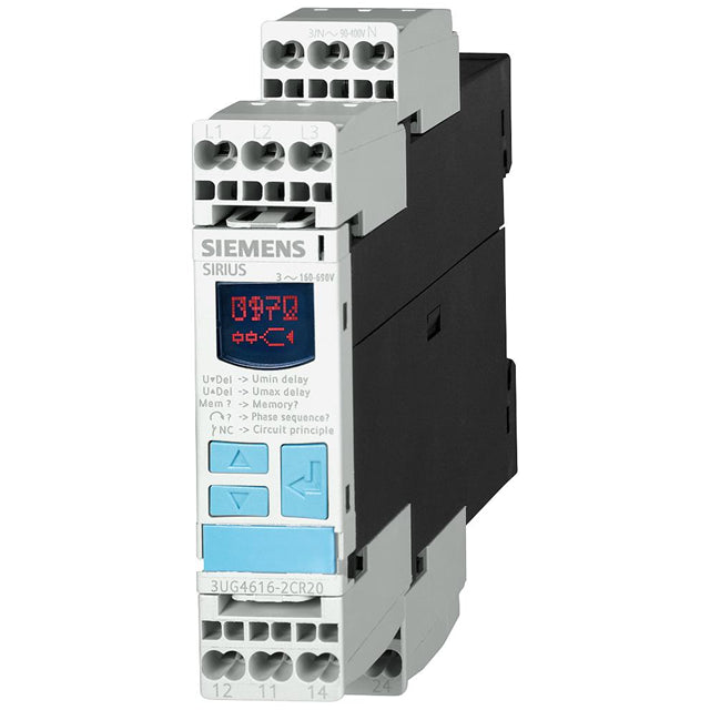 Siemens 3UG46152CR20 SIRUS 3UG4 Pérdida de fase, secuencia de fase, sobrevoltaje, subvoltaje 160 ~ 690VCA 0.1 ~ 20s -25°C ~ 60°C