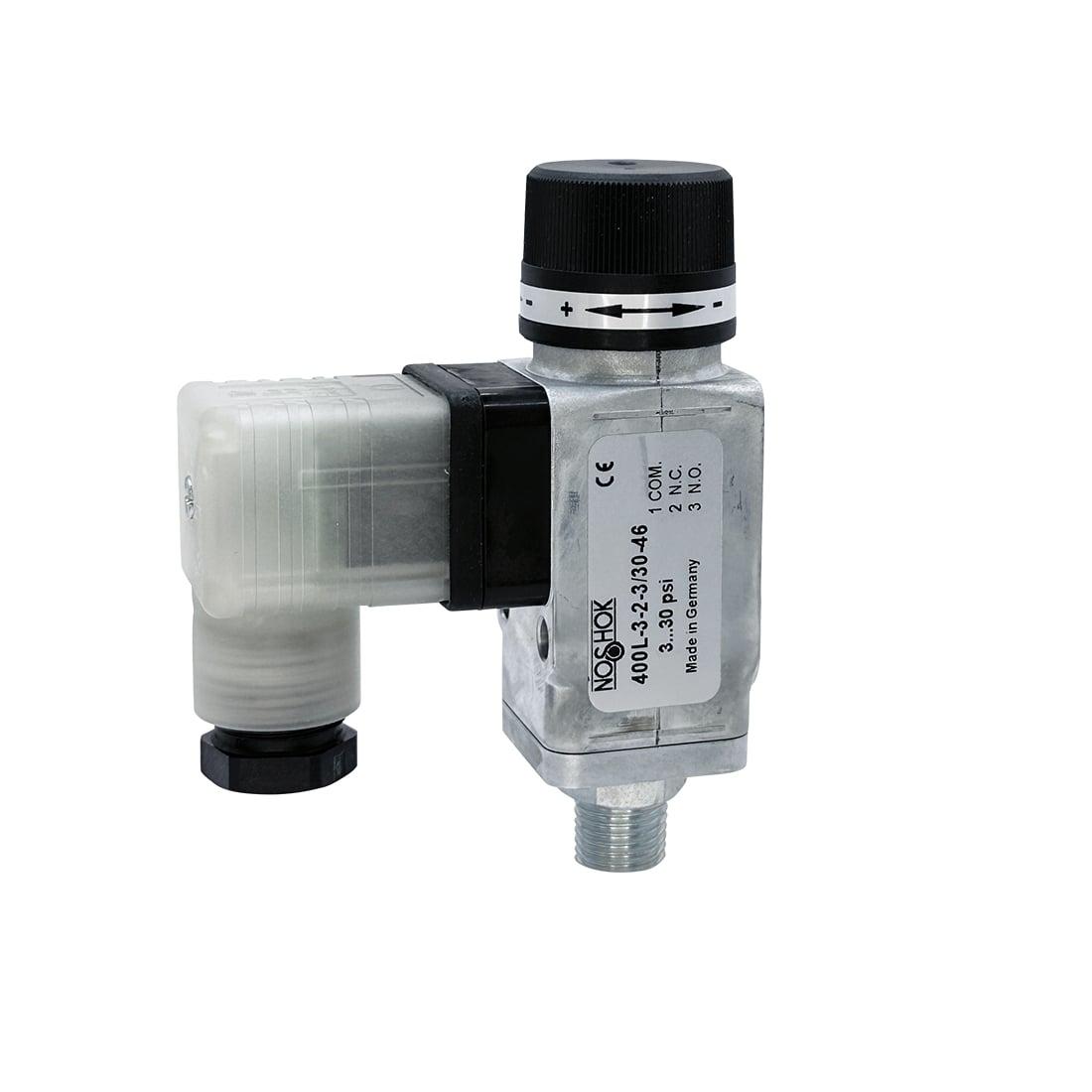 NOSHOK, Inc. 400L-3-2-15/230-46-SP 400L Interruptor de presión 3/2 normalmente cerrado/normalmente abierto 15 ~ 230 PSI (1 ~ 15.85 bar) -