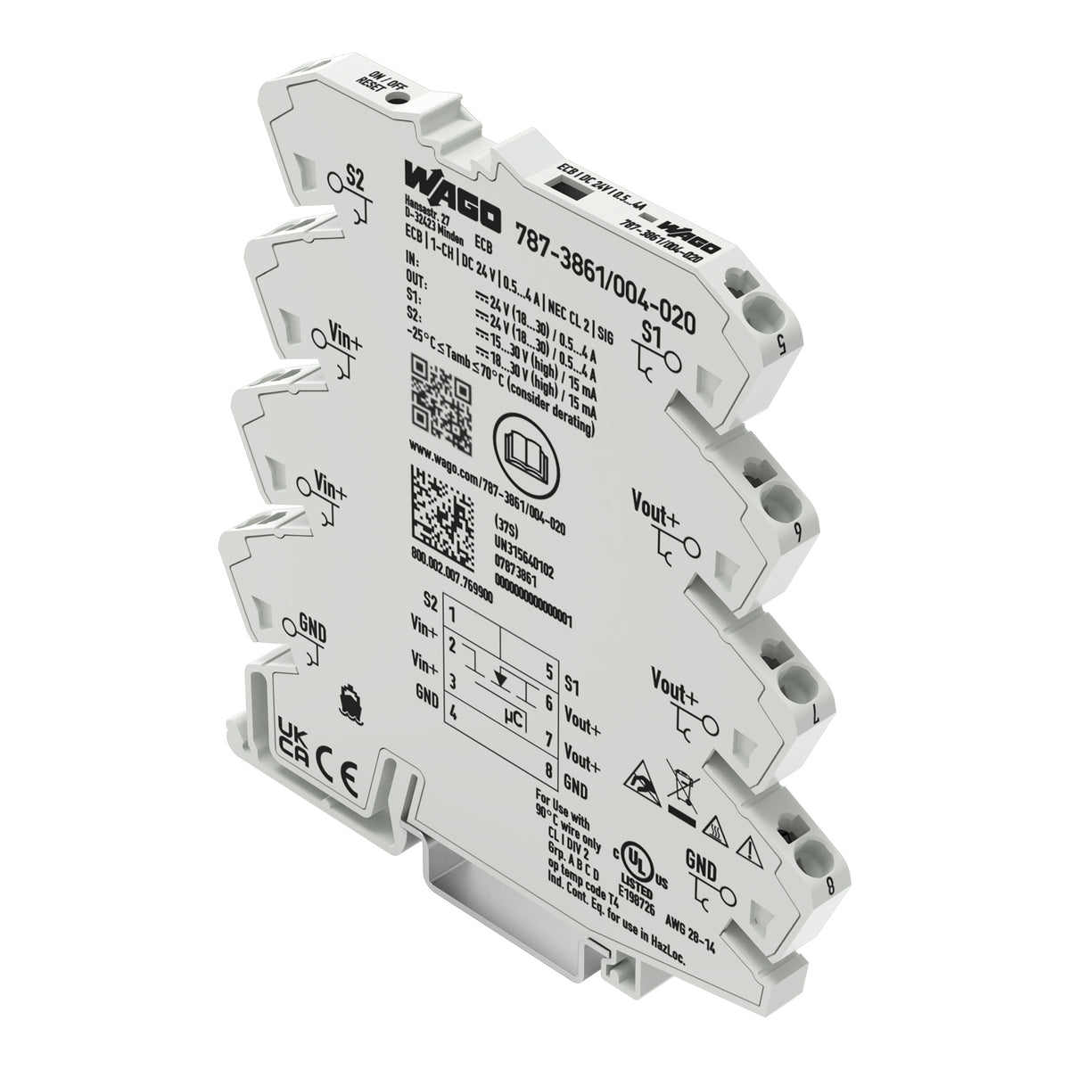 WAGO Corporation 787-3861/004-020 - Riel DIN Estado sólido 4A