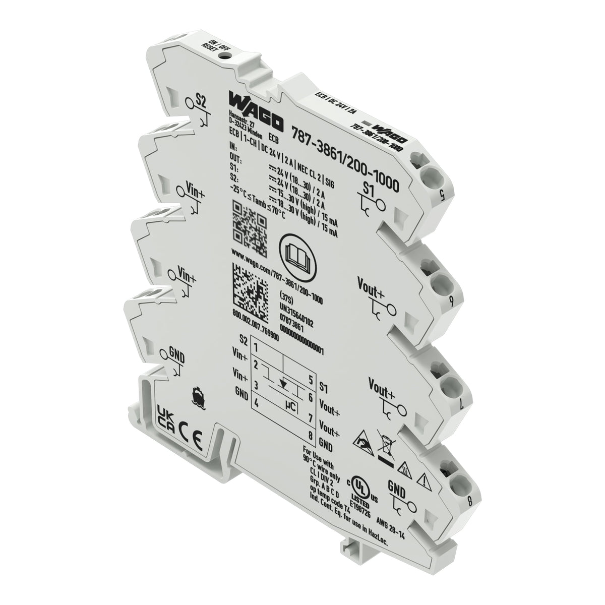 WAGO Corporation 787-3861/200-1000 - Riel DIN Estado sólido 2A