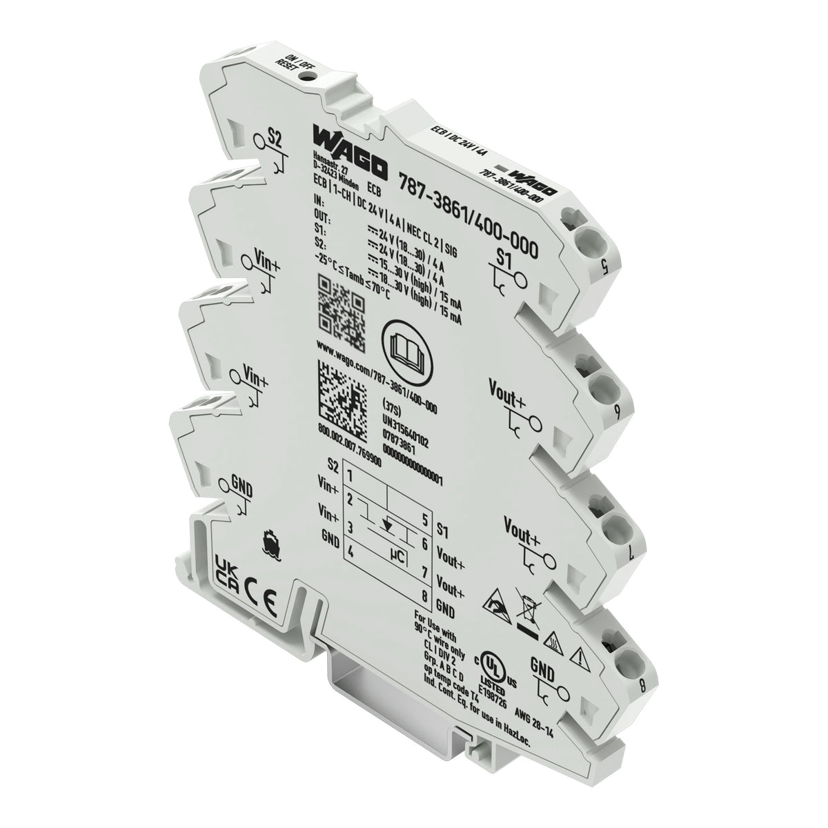 WAGO Corporation 787-3861/400-000 - Riel DIN Estado sólido 4A