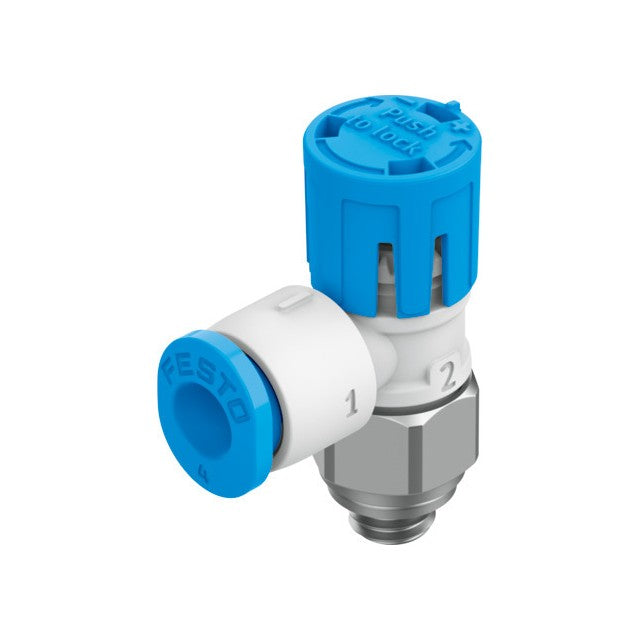 Festo Corporation VFOE-LE-T-M5-Q4-P50 VFOE Restrictor de flujo, ajustable Una dirección 3 ~ 145 PSI (0.2 ~ 10 bar) -