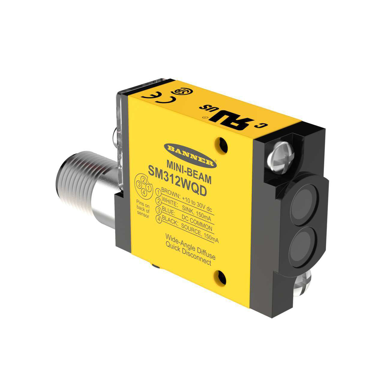 Banner Engineering Corporation SM312DBZQD MINI-BEAM® Difuso 11.811" (300mm) 1ms IP67, IEC, NEMA 1, 2, 3, 3S, 4, 4X, 6, 12, 13
