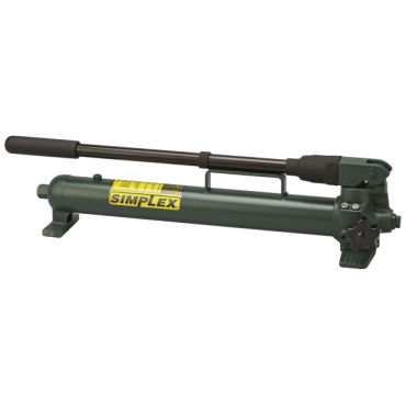 SIMPLEX P42 Bomba hidráulica manual compacta de acero, de dos velocidades, con un caudal de aceite de 0,17 in³ (2,8 cm³) por carrera a 10 000 psi (700 bar) y un volumen de aceite utilizable de 39 in³ (640 cm³).