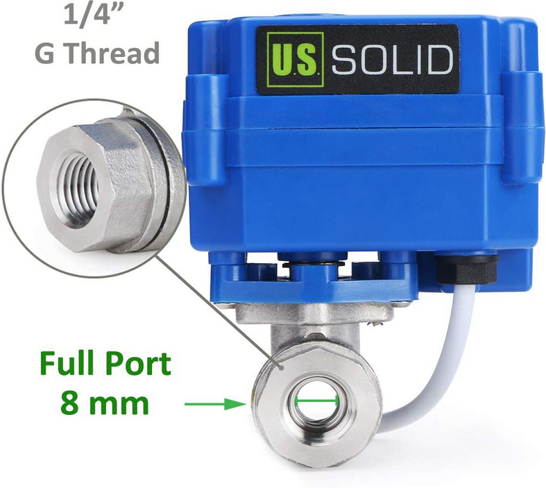 EE.UU. Válvula de bola motorizada sólida de 1/4 pulgadas, válvula de bola eléctrica de acero inoxidable de 110 V CA, configuración de retorno automático de 2 cables, normalmente cerrada