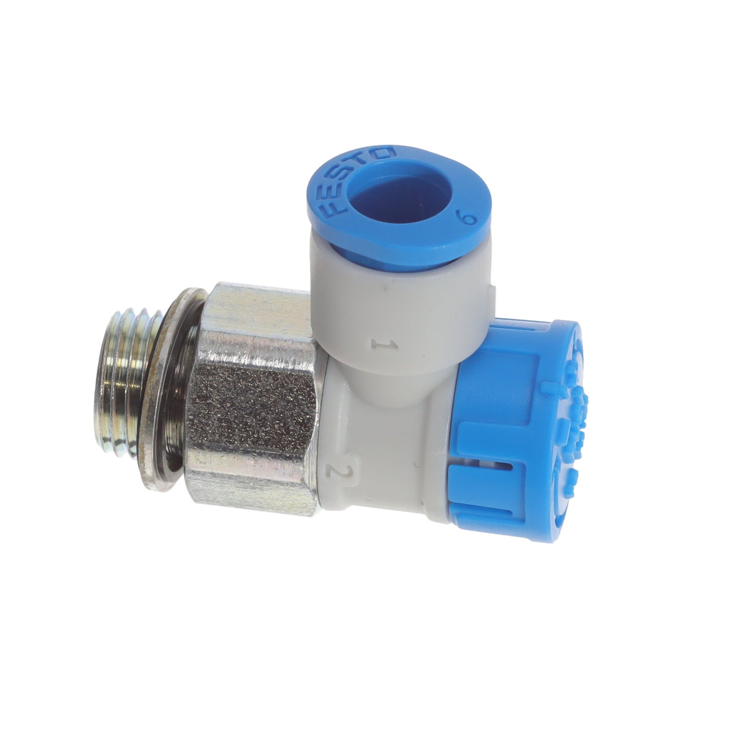 Festo Corporation VFOE-LE-T-G18-Q6 VFOE Restrictor de flujo, ajustable Una dirección 3 ~ 145 PSI (0.2 ~ 10 bar) -