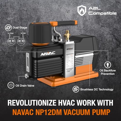NAVAC Bomba de vacío NP12DM - Bomba de vacío para evacuación de HVAC - 5 micrones - Motor CC de doble etapa grado industrial para entornos comerciales - Caudal de 12 CFM