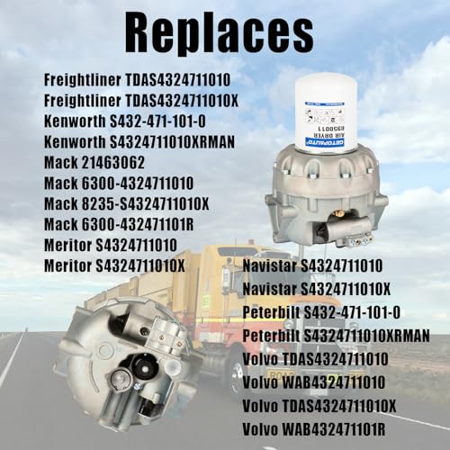 Air Dryer System Saver 1200 Plus reemplaza a Wabco 4324711010, Freightliner TDAS4324711010 TDAS4324711010X, Kenworth S432-471-101-0 S4324711010XRMAN Mack Meritor Navistar Peter. Bilt