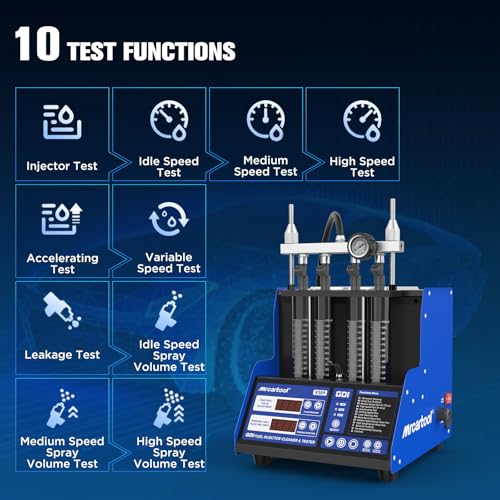 MR CARTOOL V309 Inyector de Combustible Limpiador Tester Machine Diesel & Gasolina, Sistema de Inyección de Combustible Prueba Ultrasónica Kit de Herramientas Limpias para Coche Motocicleta de 4