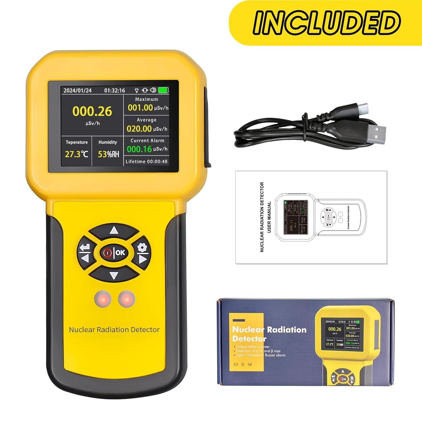 Detector de radiación nuclear, detector radiactivo, medidor radiactivo con pantalla LCD, detector radiactivo, detector de detección de rayos X beta gamma nivel CPM con alarma, monitor de radiación