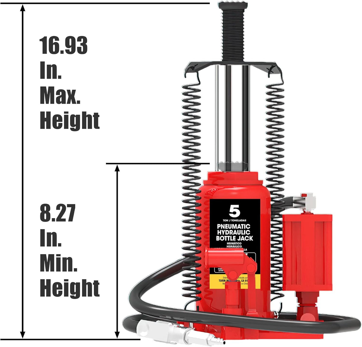 Torin ATA92006B - Gato de Botella hidráulica de Aire neumático de 20 toneladas (40 Libras) de Capacidad con Bomba Manual para Camiones, Color Negro