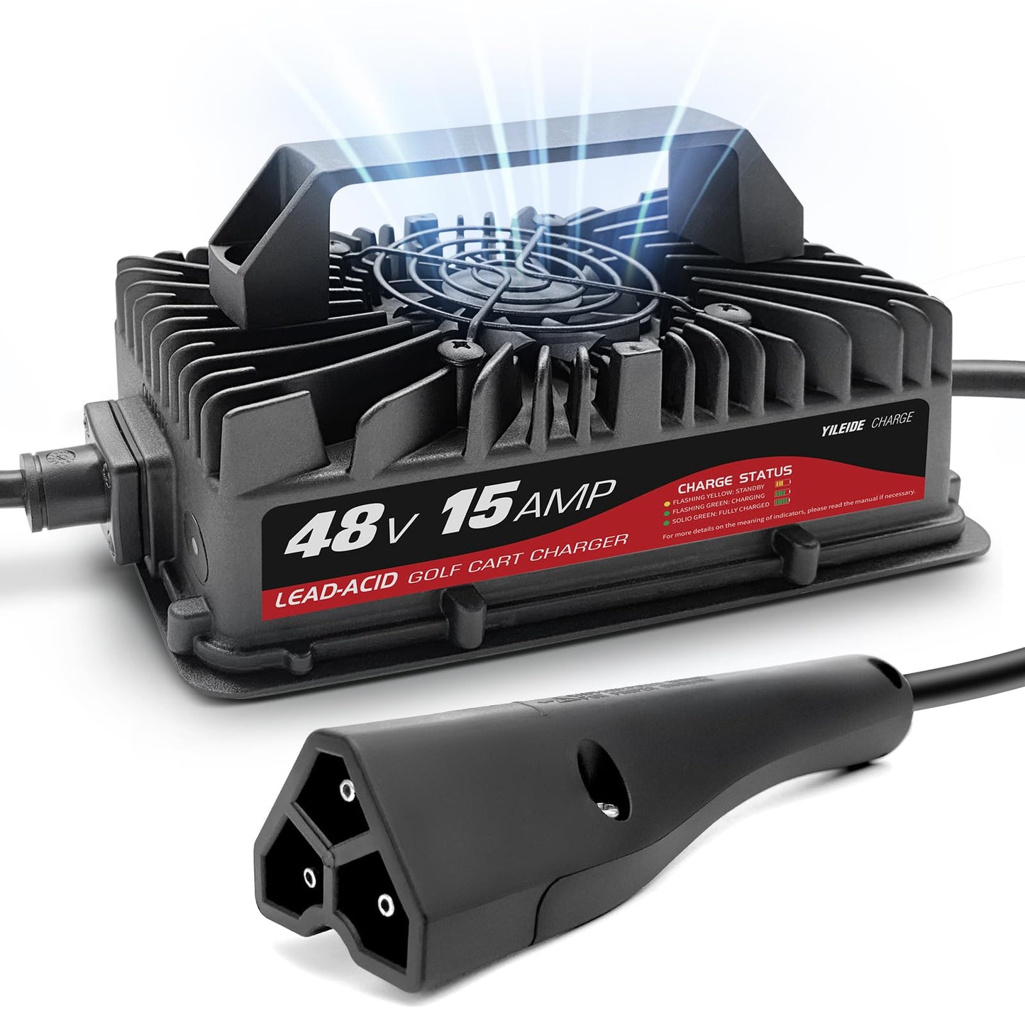 Cargador de carrito de golf de 15 amperios para EZGO y TXT de 48 voltios con enchufe Delta-Q de 3 pines