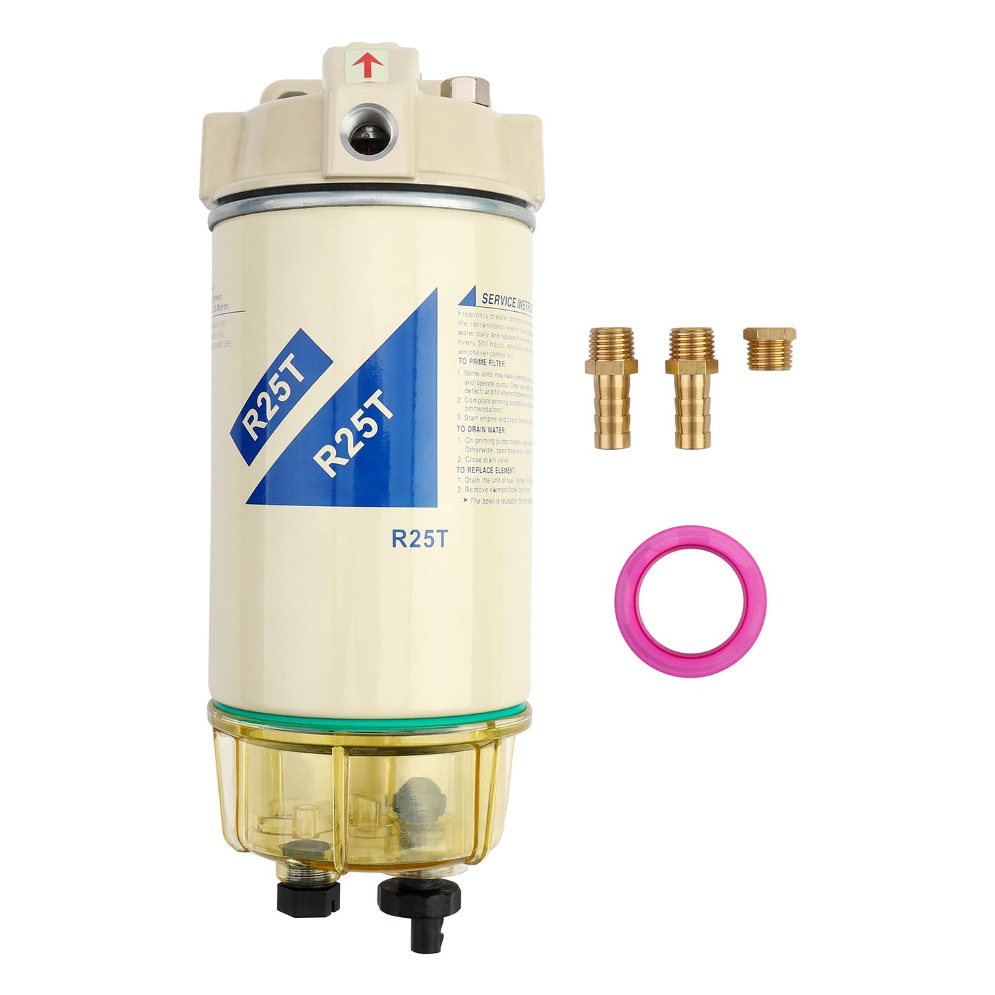 Filtro de combustible R25T Separador de agua │Compatible con motores diesel de la serie 245R de 10 micrones con accesorios │Reemplaza # WK940/38X, 20386081, 33771