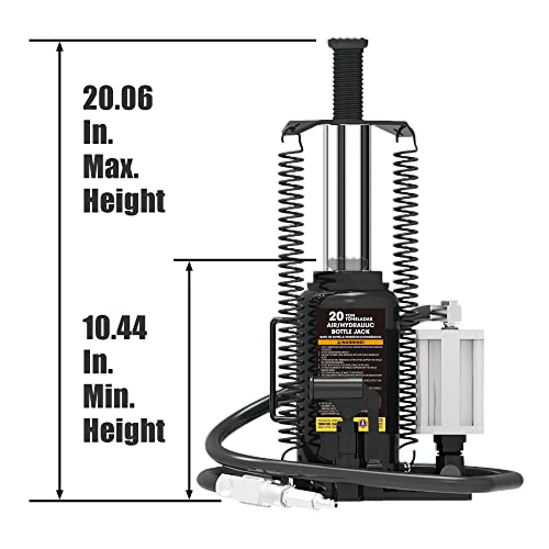 Torin ATA92006B - Gato de Botella hidráulica de Aire neumático de 20 toneladas (40 Libras) de Capacidad con Bomba Manual para Camiones, Color Negro