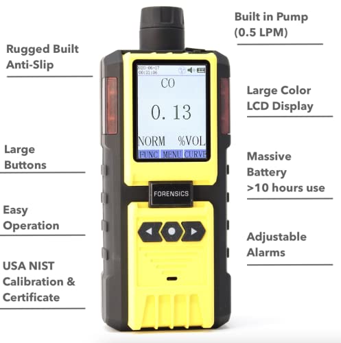 Analizador de gases de escape Monóxido de carbono por detectores forenses | Motocicleta, carretilla elevadora, automoción, motor pequeño | Calibración y certificado NIST de EE. UU. | Sonda, trampa de