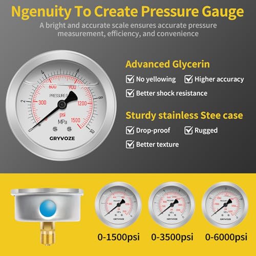 Kit de carga de acumulador de nitrógeno hidráulico, sistema de prueba de presión, kit de llenado de nitrógeno, herramientas de carga de gas con 3 indicadores (1500, 3500, 6000 PSI), 8