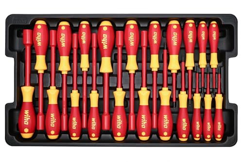 Wiha 32800, juego de herramientas aisladas con desarmadores, llaves para tuercas, pinzas, cortadoras, cuchillos y dados en bolsa de herramientas desplegable, 80 unidades