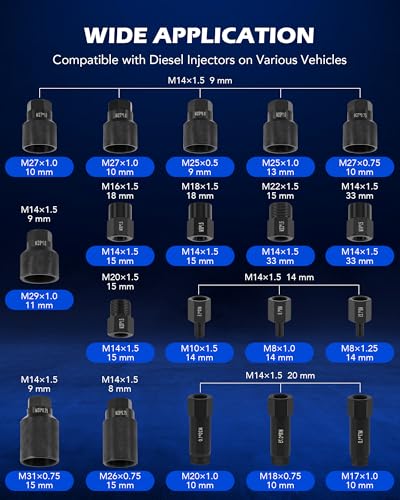 Orion Motor Tech Juego de extractor de inyector neumático para motores diesel, 23 piezas de 5-8 bar kit de herramientas de extracción de inyectores de vibración de aire con martillo extractor, 19