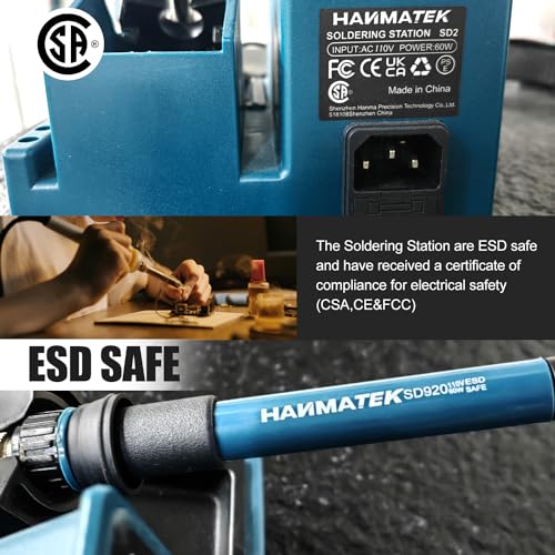 Estación de Soldadura con Adicionales Estación de Soldadura Digital de Cautín de 200 °C-480 ℃ Temperatura Ajustable mejor Kit de Soldadura Para Soldador con Soporte HANMATEK SD2