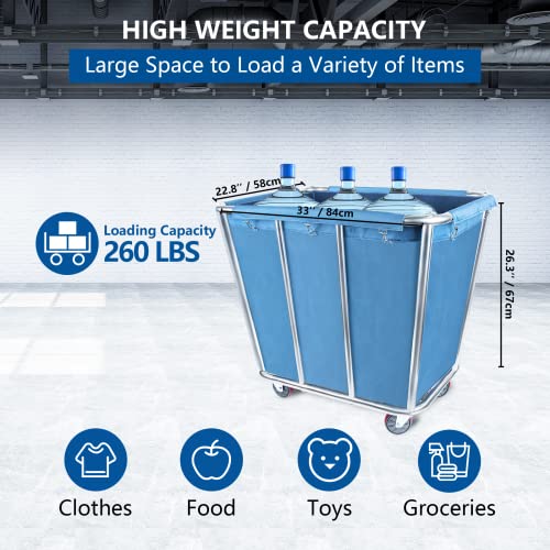 Carrito de lavandería comercial con ruedas de 4 pulgadas, cesta de lavandería grande, resistente, 10 arbustos (350 l), cesta grande industrial con bolsa de forro extraíble, capacidad de peso de 260 libras