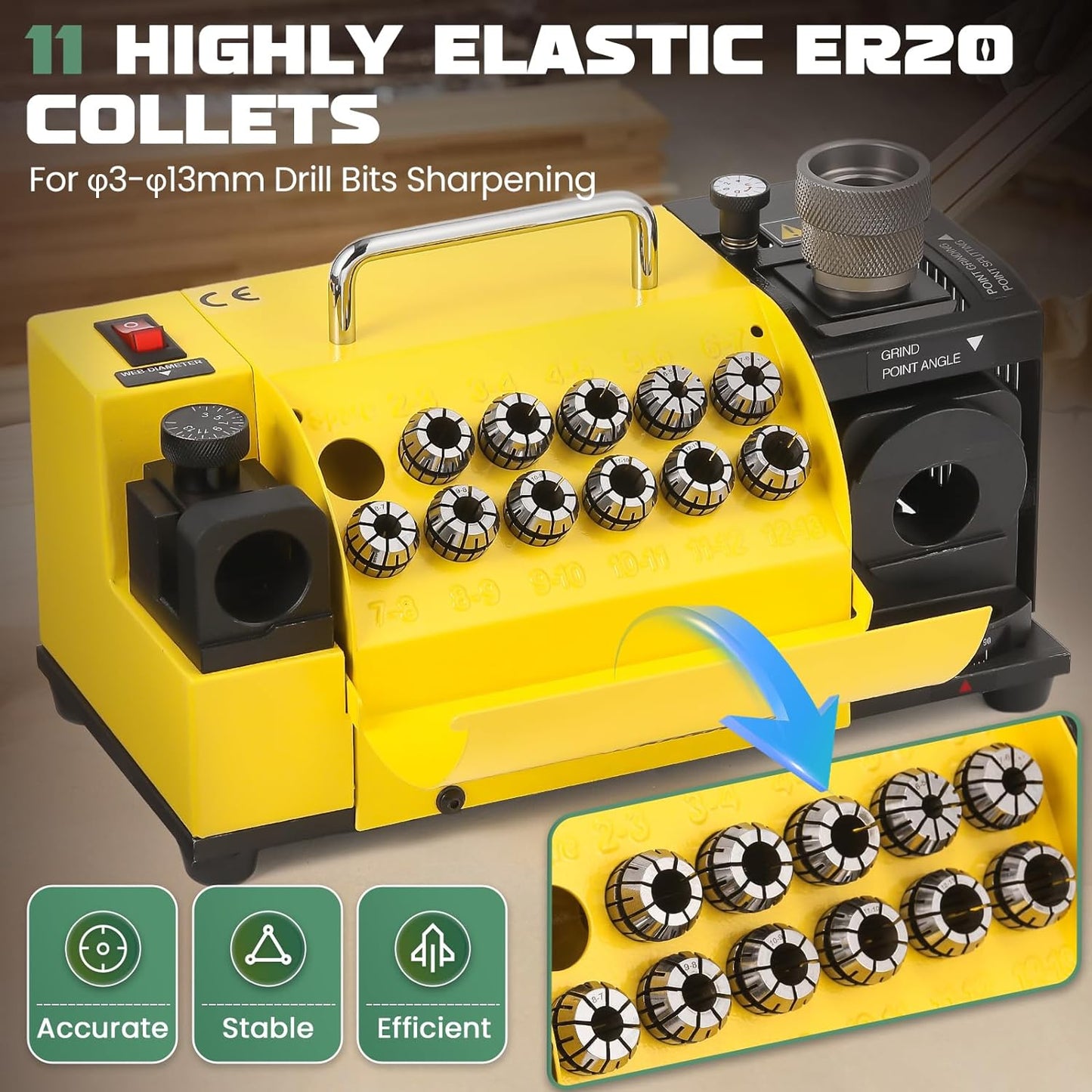 Huanyu MR-13B High-precision Drill Bit Grinder Portable Drill Bit Sharpener Re-sharpener Angle Grinding Machine, Grinding Range: ф3-ф13 (110V, CBN (for HSS))