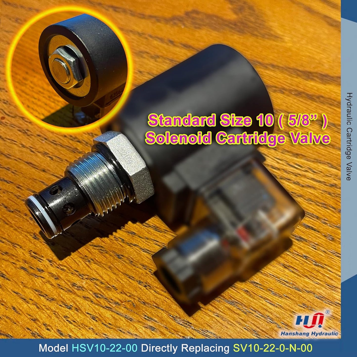 Válvula de cartucho de solenoide, válvula electromagnética hidráulica de dos posiciones normalmente cerrada Reemplazo comparable a Hydraforce SV10-20-0-N-00 (HSV10-20-00)