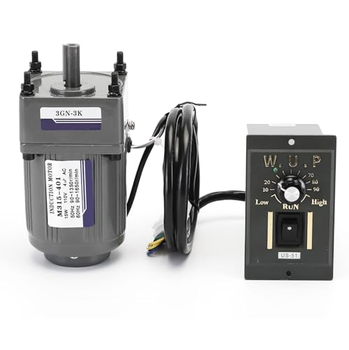 Motor de CA de 110 V + driver de velocidad + caja de engranajes, motor eléctrico monofásico de 15 W con caja de cambios, motor de velocidad variable de 0-450 RPM, motor de engranaje reversible con