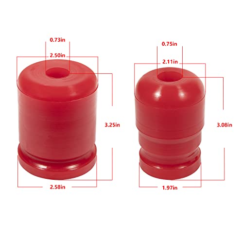 Bonbo - 4 piezas mejoradas 1-1303 Bump Stop & 1-1304 Bump Stop Poliuretano delantero y trasero para Jeep Wrangler JK JKU Sport Rubicon Sahara Freedom Unlimited 2007-2018