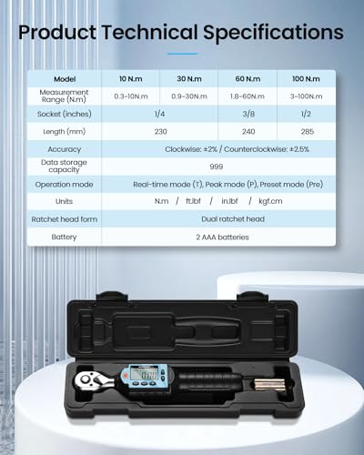 GOYOJO 2024 - Llave dinamométrica digital de 3/8 pulgadas, alta precisión, multiaplicación, ideal para automoción, motocicleta, bicicleta, bricolaje y reparación del hogar, duradera, precisa, fácil de