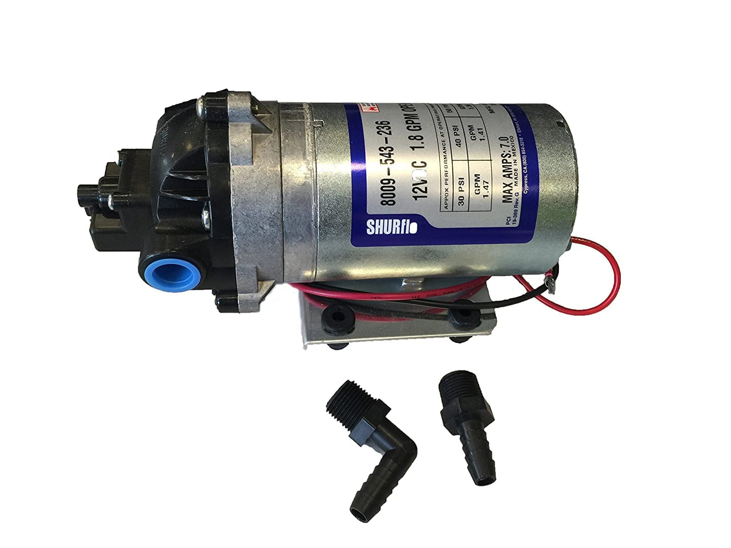 Pentair SHURFLO 8009-543-236 Bomba de diafragma de pulverización de 12 V de demanda automática, 1.8 GPM, válvulas Viton, diafragma de Santopreno, 60 PSI, puerto NPT-F de 3/8 pulgadas, paquete