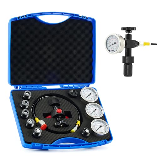 Orion Motor Tech Kit de carga de acumulador de nitrógeno hidráulico, kit de llenado de nitrógeno con 3 indicadores 1300 3500 5500 psi, 6 adaptadores, manguera de gas y cuerpo de válvula principal, kit