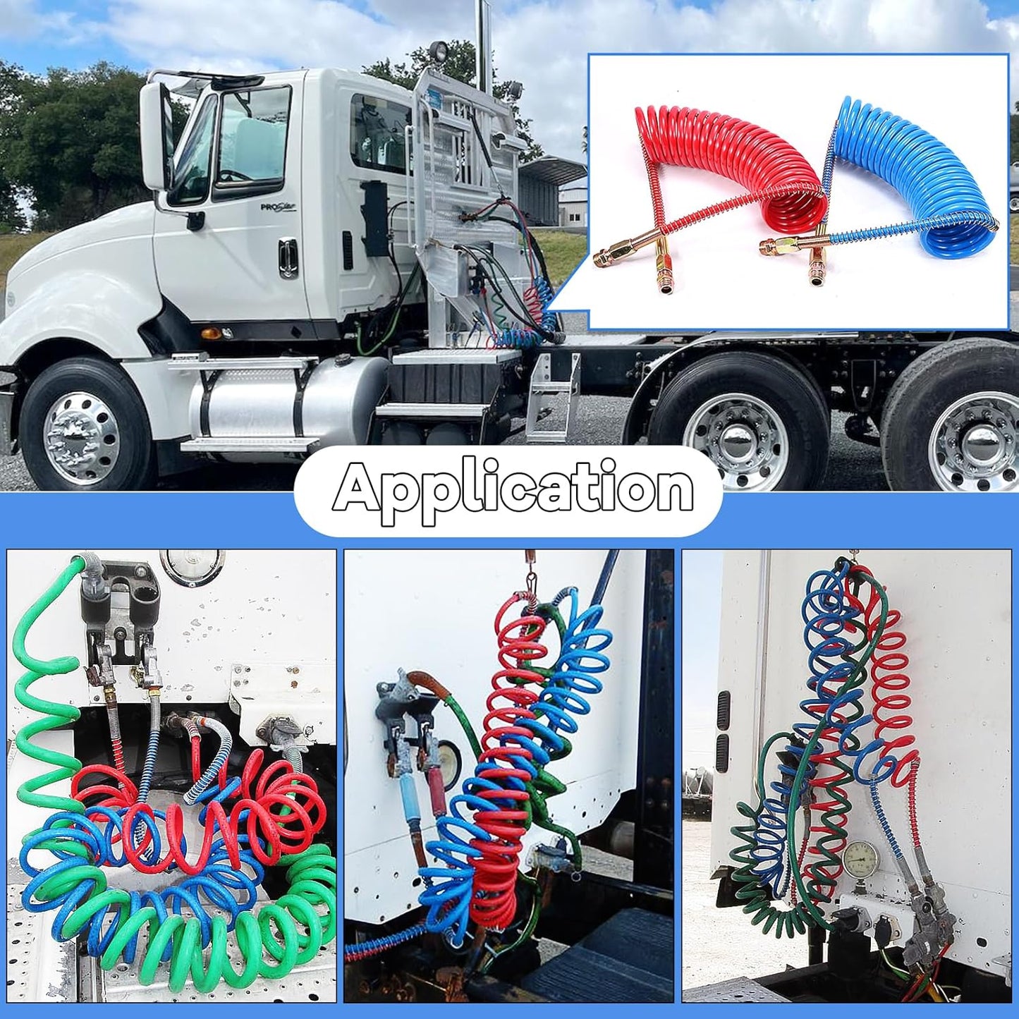 ZIQUN Conjunto de bobina de manguera de freno de aire, juego de mangueras de bobina de freno de aire de camión de 15 pies para semircamiones, tractores remolques, accesorios NPT DOT de 1/2 pulgada (15 pies de longitud x 40 pulgadas)