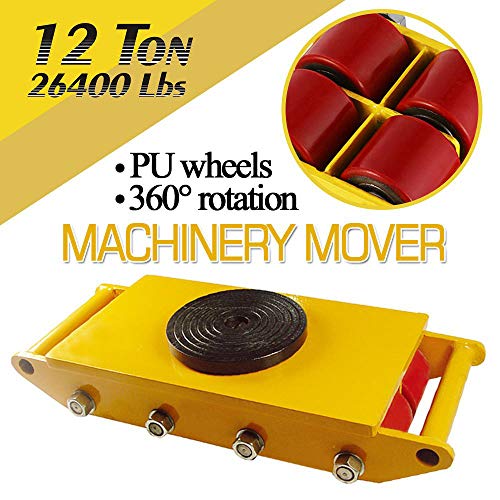 ZXMOTO 12 toneladas maquinaria Skate Mover con tapa de rotación de 360 grados Capacidad 26,400 libras Patín de maquinaria industrial Dolly con 8 rodillos
