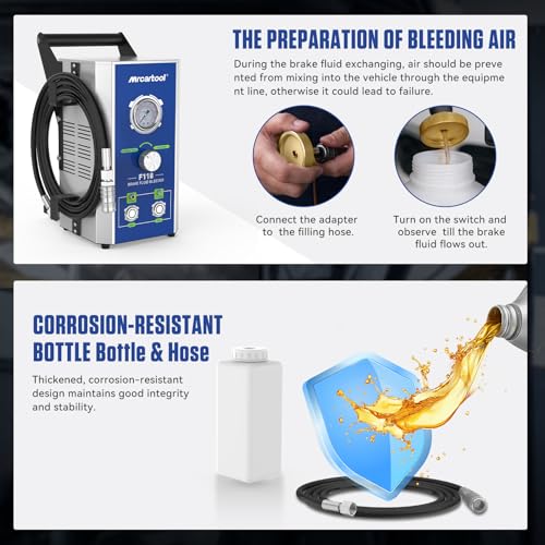 MR CARTOOL F118 Kit de purgador de frenos eléctrico, máquina intercambiadora de aceite de líquido de frenos automotriz de 110 V con 7 adaptadores de cilindro maestro para todos los vehículos