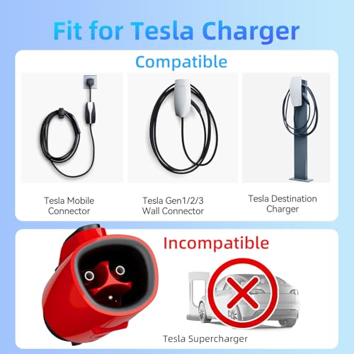 Adaptador Tesla a J1772, MAX 80 amperios y 250 V apto para todos los adaptadores J1772 EV adecuados para cargadores de destino Tesla, conectores móviles, conexiones de alta potencia y conectores de