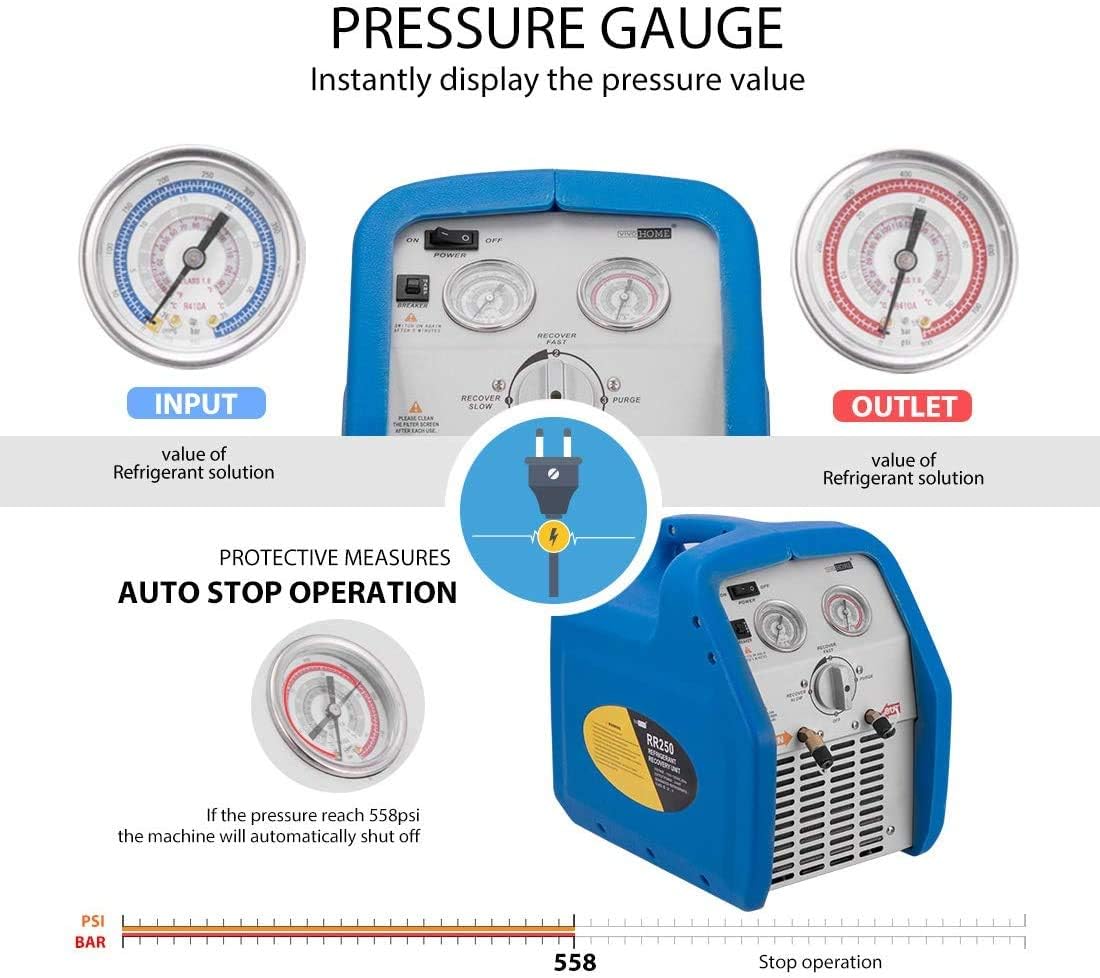 VIVOHOME 110-120V AC 60Hz 3/4HP Máquina refrigerante portátil de recuperación de un solo cilindro azul