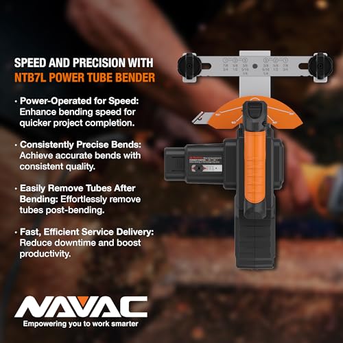NAVAC NTB7L Dobladora de tubos de alimentación para tubos de cobre suave, funciona con pilas, operación con un botón, mandril de conexión rápida, deflector de fácil liberación, selector de tamaño de