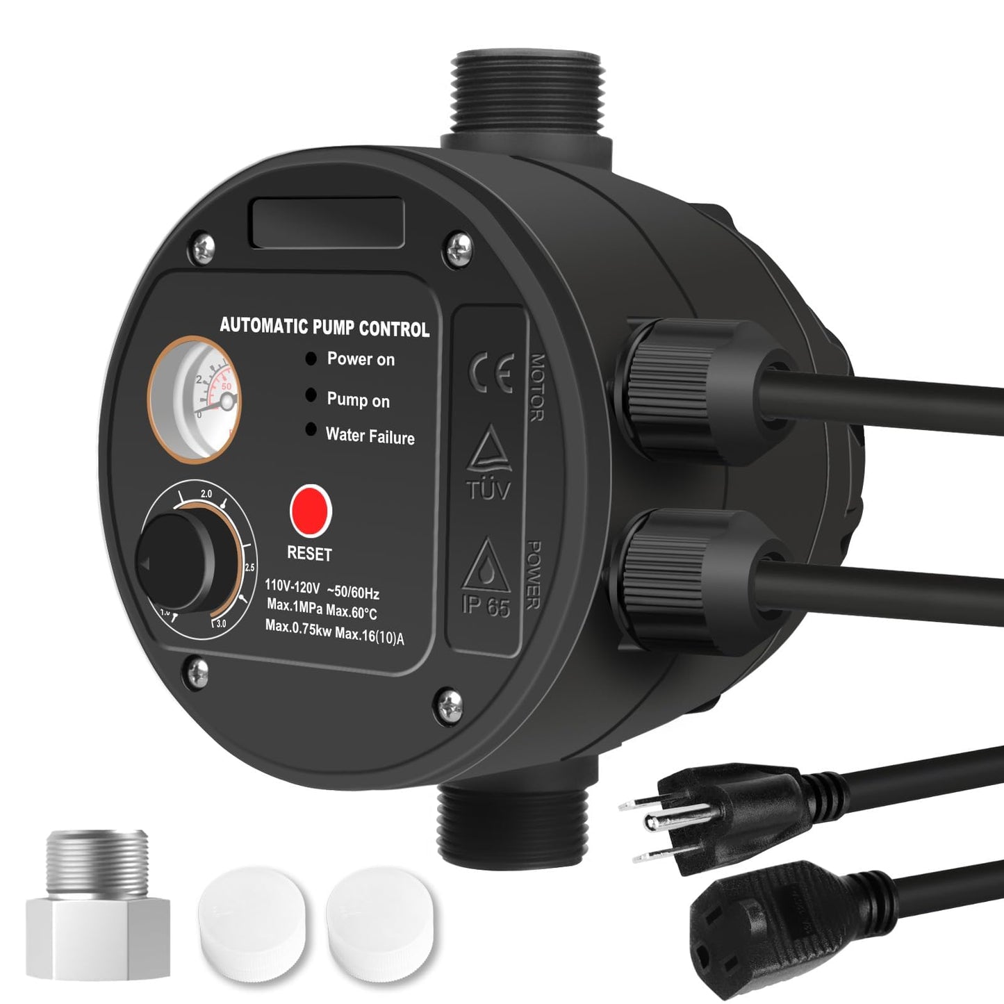 Controlador automático de bomba EPC-16 IP65, ajuste giratorio, conector de bomba de metal, control de interruptor electrónico, controlador de presión de bomba de agua, 110V/0.75KW/1MPa, TÜV, ideal para el