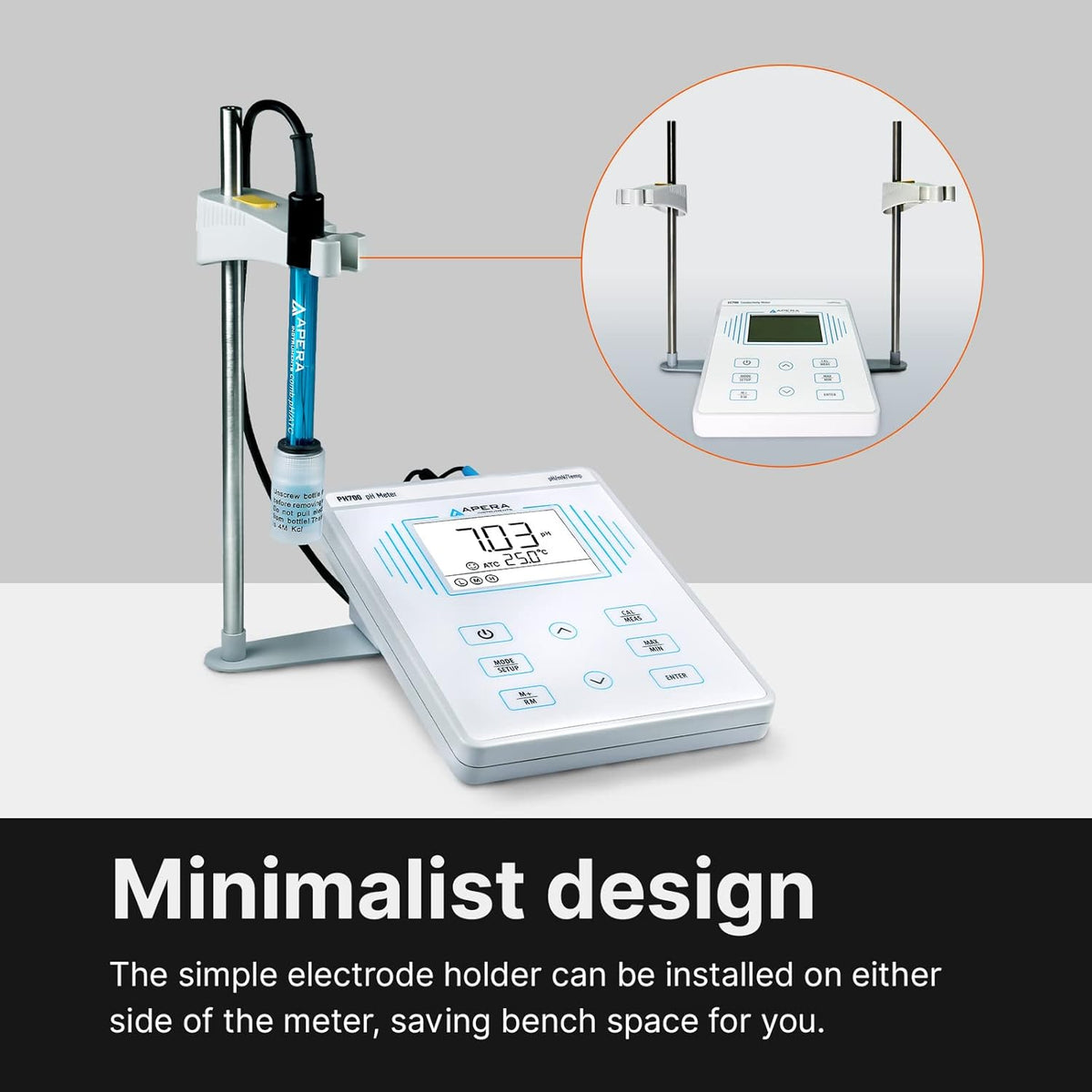 Apera Instruments PH700 – Medidor de PH, de mesa, precisión de 0.01 pH, calibración automática de 1-3 puntos, 3 en 1 PH/Temp. Electrodo.