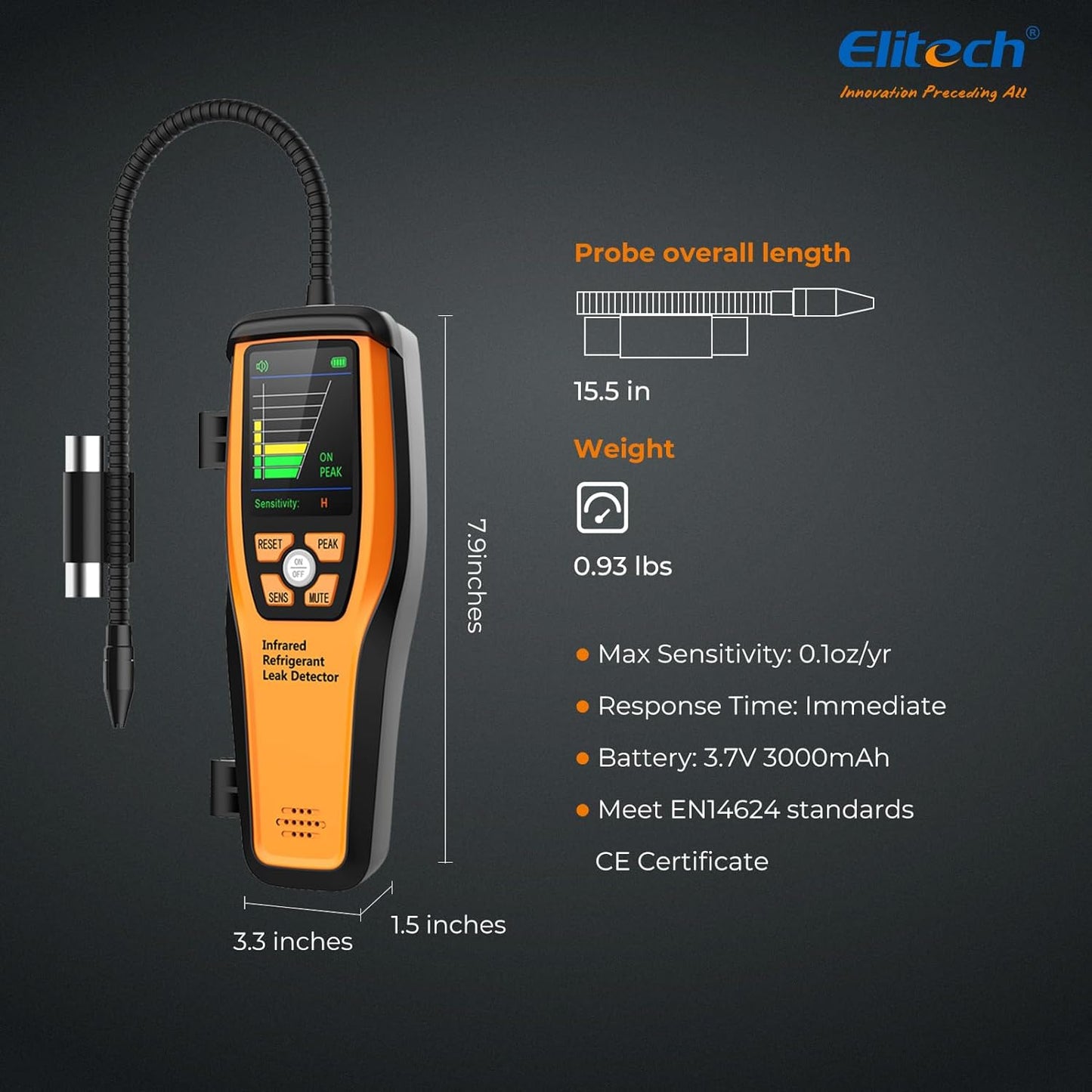 Elitech ILD-300 Detector avanzado de Fugas de refrigerante Probador de halógeno para HVAC CFC Recargables HCFC HFC 10 años de Vida útil
