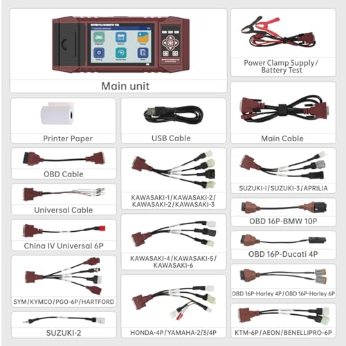 Herramienta de diagnóstico de motocicleta escáner para motocicleta, compatible con Harley Yamaha, Honda, Kawasaki, Suzuki, 70+Marcas, Lector de código de motor OBD2 con pantalla táctil de 5