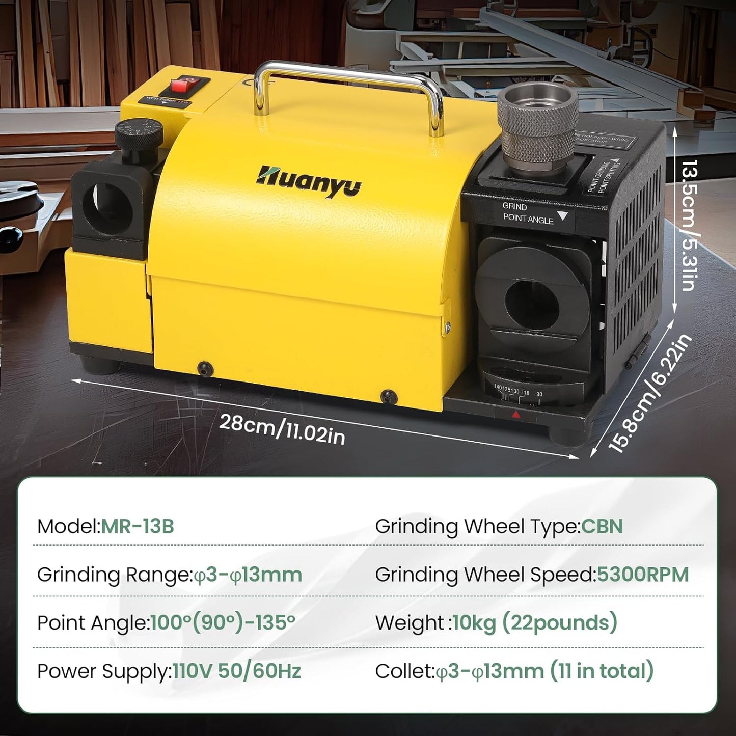 Huanyu MR-13B High-precision Drill Bit Grinder Portable Drill Bit Sharpener Re-sharpener Angle Grinding Machine, Grinding Range: ф3-ф13 (110V, CBN (for HSS))