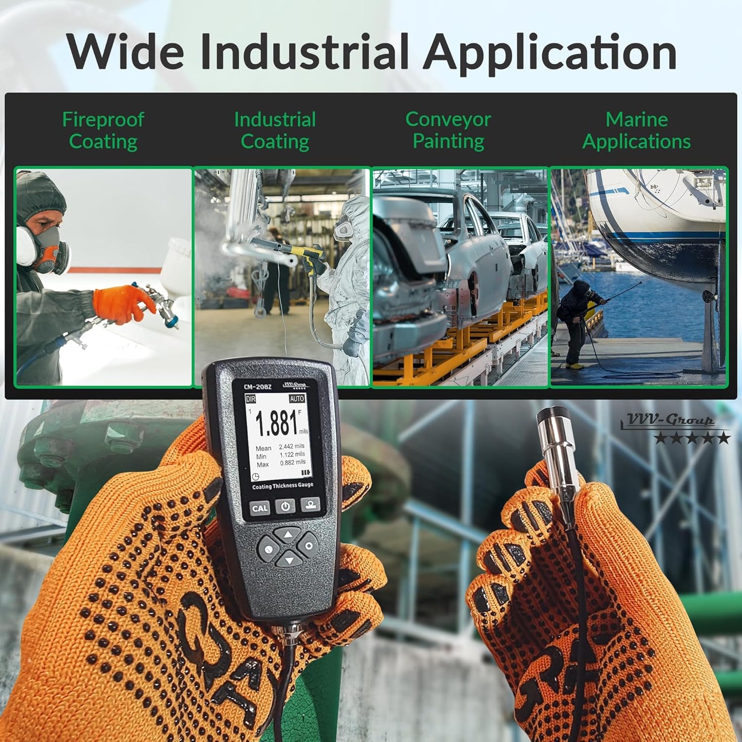 Medidor industrial profesional de la pintura del indicador CM-208Z del grueso de la capa con la sonda externa