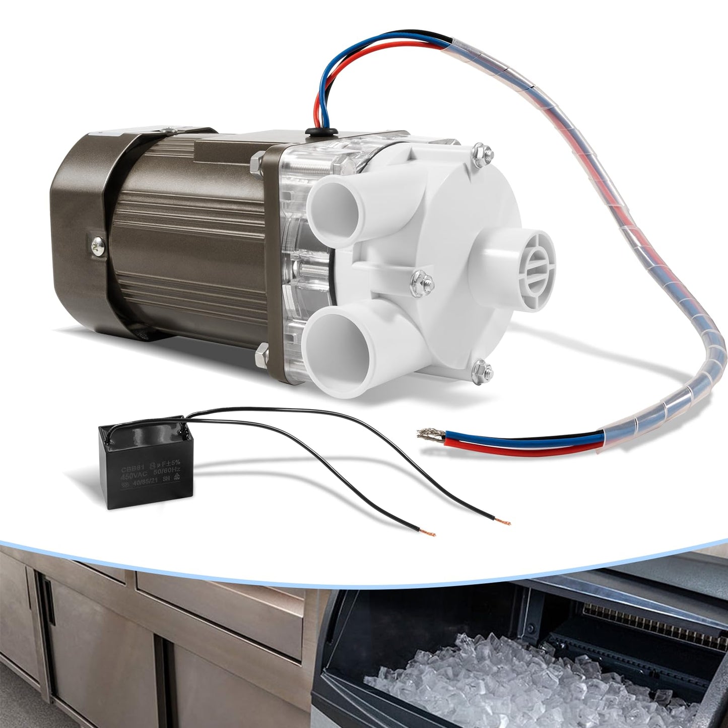 S-0730 Motor de máquina de hielo de repuesto para máquinas de hielo Hoshizaki KM Series 120V 60W, conjunto de motor de bomba de agua para Hoshizaki S-0730, KM-1200S, KM-1300S