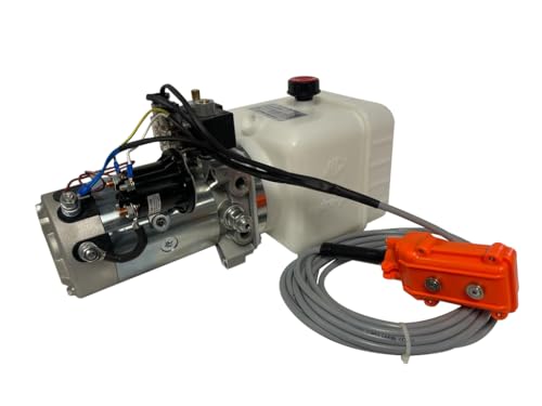 Bomba hidráulica para remolque volquete de 12 voltios CC de doble efecto - Unidad de potencia hidráulica solenoide tanque de plástico de 4 cuartos de galón - Remolque volquete Paquete de energía HPU-DT-111-12VDC-DA-04