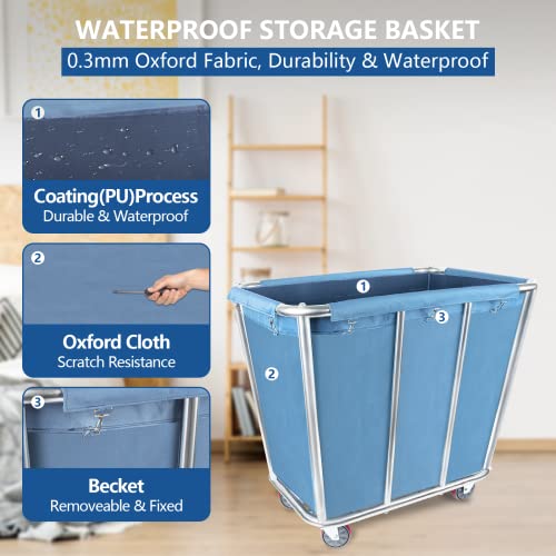 Carrito de lavandería comercial con ruedas de 4 pulgadas, cesta de lavandería grande, resistente, 10 arbustos (350 l), cesta grande industrial con bolsa de forro extraíble, capacidad de peso de 260 libras