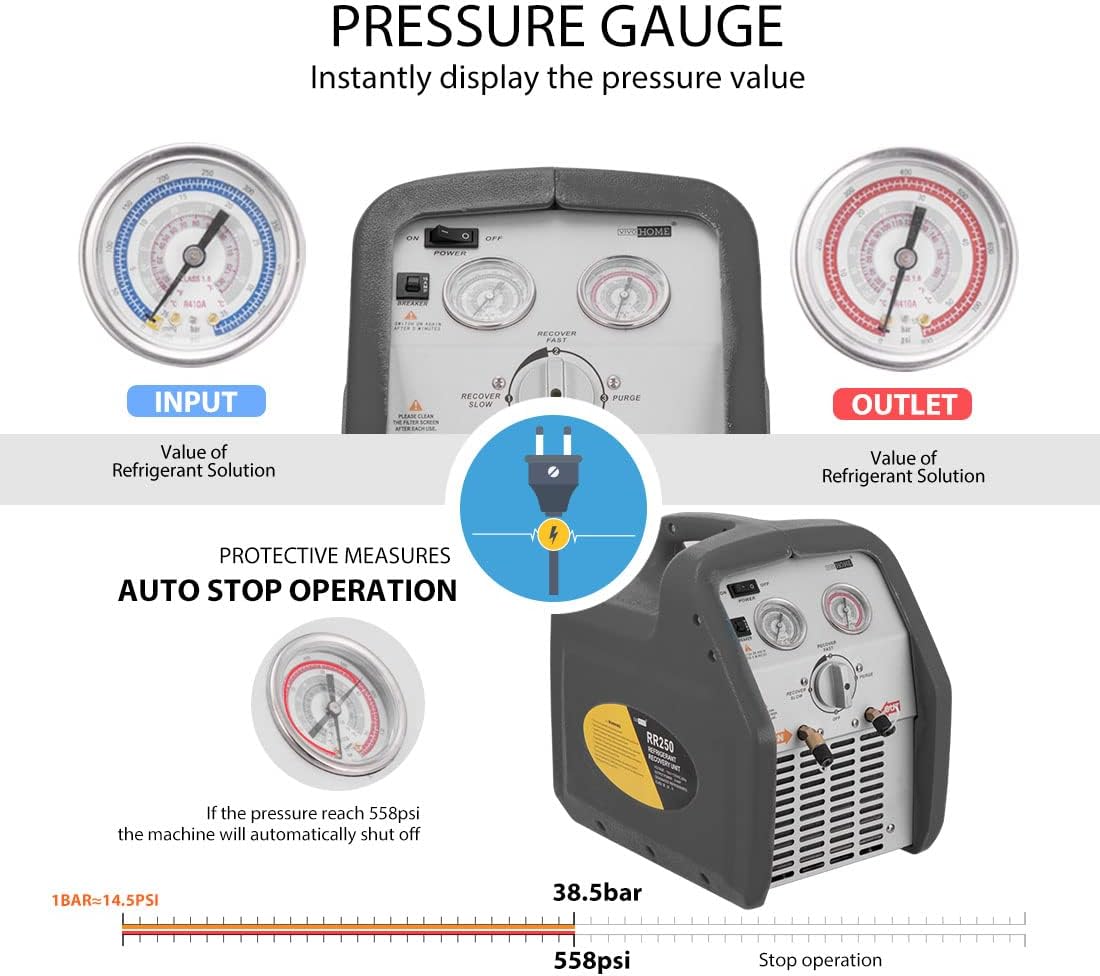 VIVOHOME 110-120V AC 60Hz 3/4HP Máquina refrigerante portátil de recuperación de un solo cilindro azul