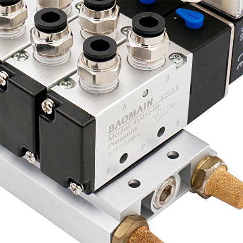 Baomain Válvula solenoide neumática 4V210-08 DC 24V 3 espacio 2 posiciones 5 vías triple silenciadores Quick Fittings Base Set. 4V210-08 -3p 24VDC
