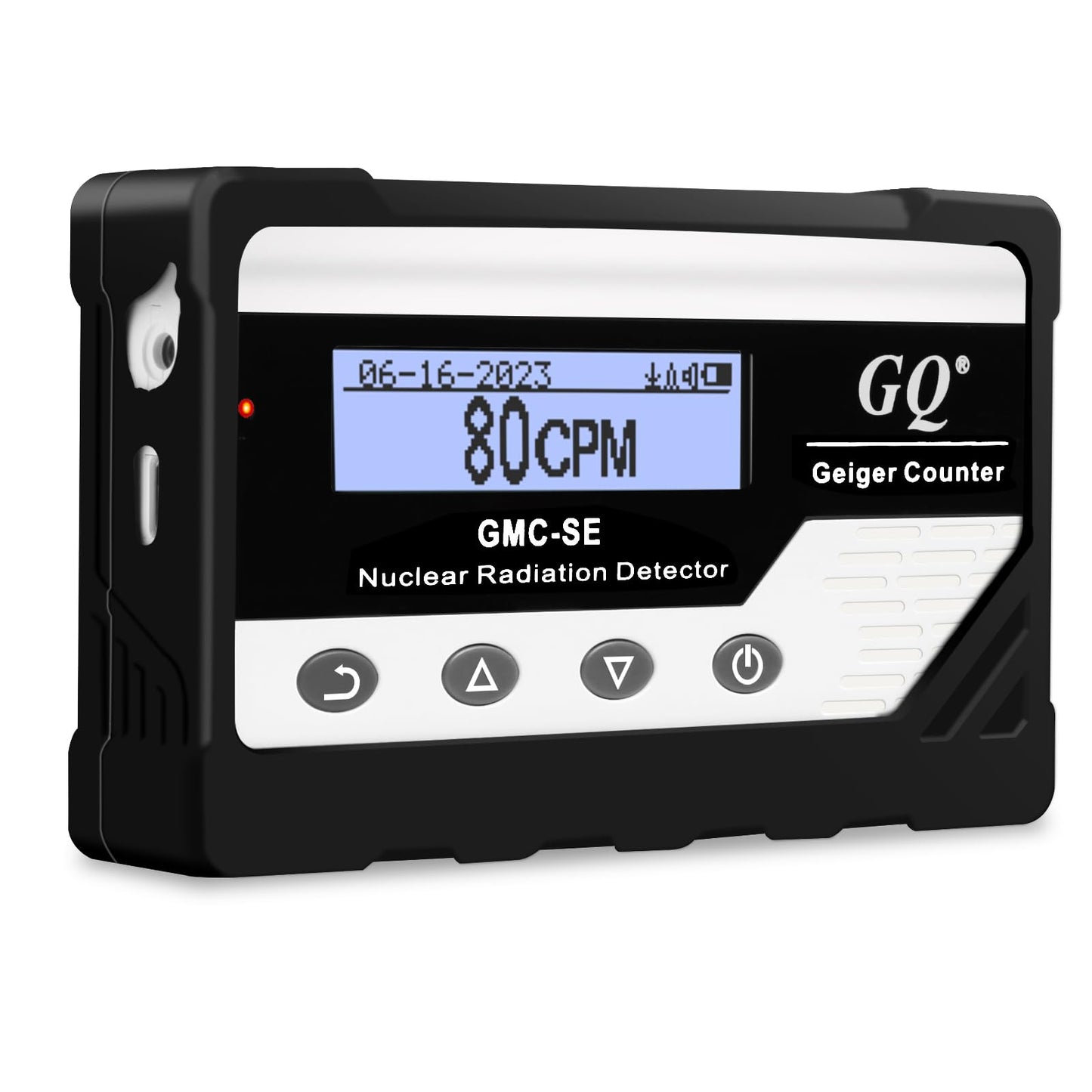 GQ GMC-SE Geiger - Detector de radiación de contador de rayos X Beta Gamma - Medidor portátil de radiación, dosímetro digital de radiación nuclear, dispositivo de grabación automática de datos, funda de silicona a prueba de caídas (negro)
