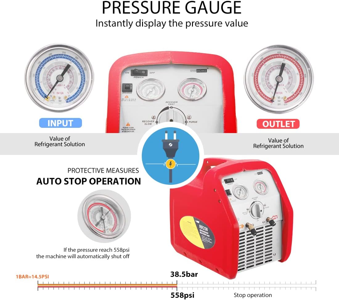 VIVOHOME 110-120V AC 60Hz 3/4HP Máquina refrigerante portátil de recuperación de un solo cilindro azul
